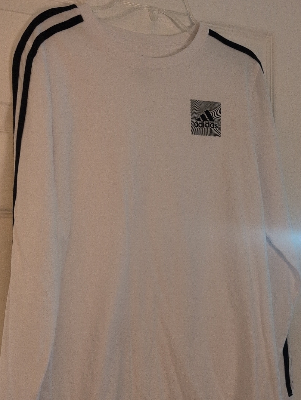 adidas White Long Sleeve Shirt with Black Stripes